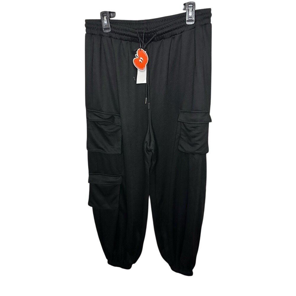 Cider Black Cargo Pants with‎ Elastic Waistband and Tapered Legs
